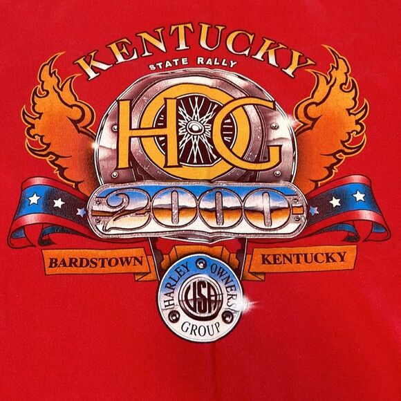 Vintage Hanes Beefy Red Harley Owners 2KY Kentucky State Rally T-Shirt Medium - Picture 7 of 8